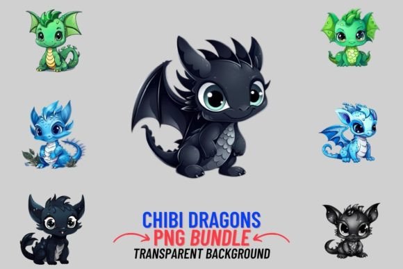 Chibi Dragons 8 PNG Clipart Bundle: Whimsical Design Assets