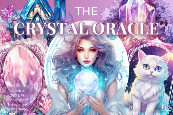 Crystal Oracle Tarot Reader Bundle: Ethereal Clipart for Designers