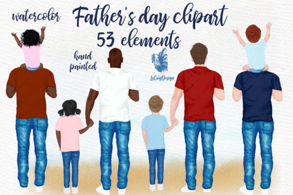 Father's Day Clipart: Hand-Painted Watercolor Art for Your Projects
