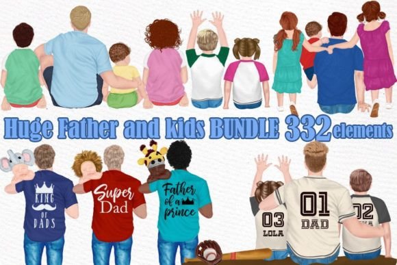 Fresh Design Assets: Bundle Father's Day Clipart Dad with Kid