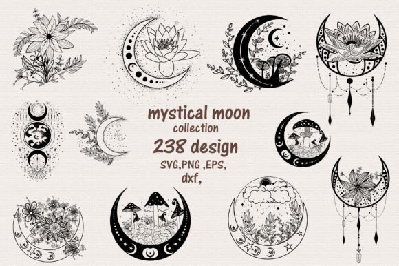 Hand Drawn Mystical Moon Collection: 238 Celestial Design Assets