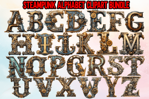 Steampunk Alphabet Clipart Bundle: Vintage Design Assets