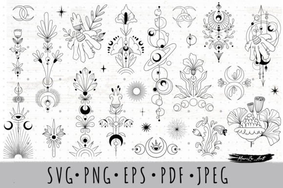 Unlock Celestial Charm with Mystic Floral Cliparts