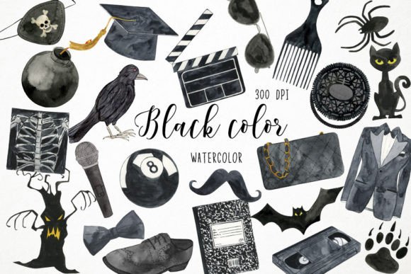 Watercolor Black Color Clipart: Bold Texture for Modern Design