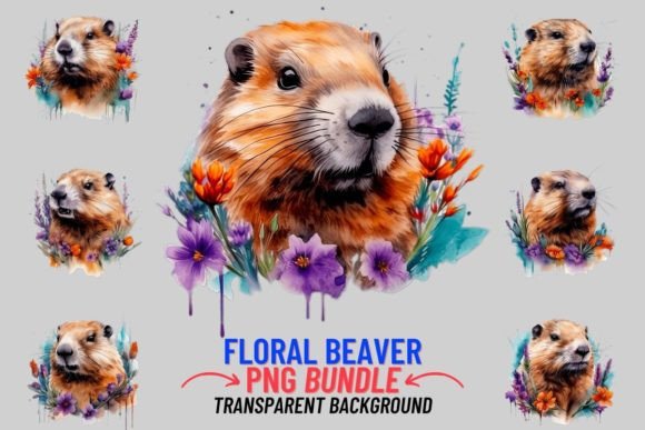 Whimsical Woodland Design with Watercolor Floral Beaver Clipart